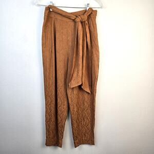 Anthropologie Ett Twa Aubade Pants Women's 2 Gold Jacquard Tie Waist High Rise